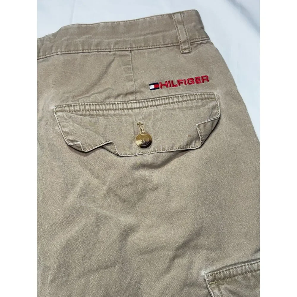 Vintage 90s Tommy Hilfiger Cargo Shorts Khaki Tan Waistband Trim Sz30
